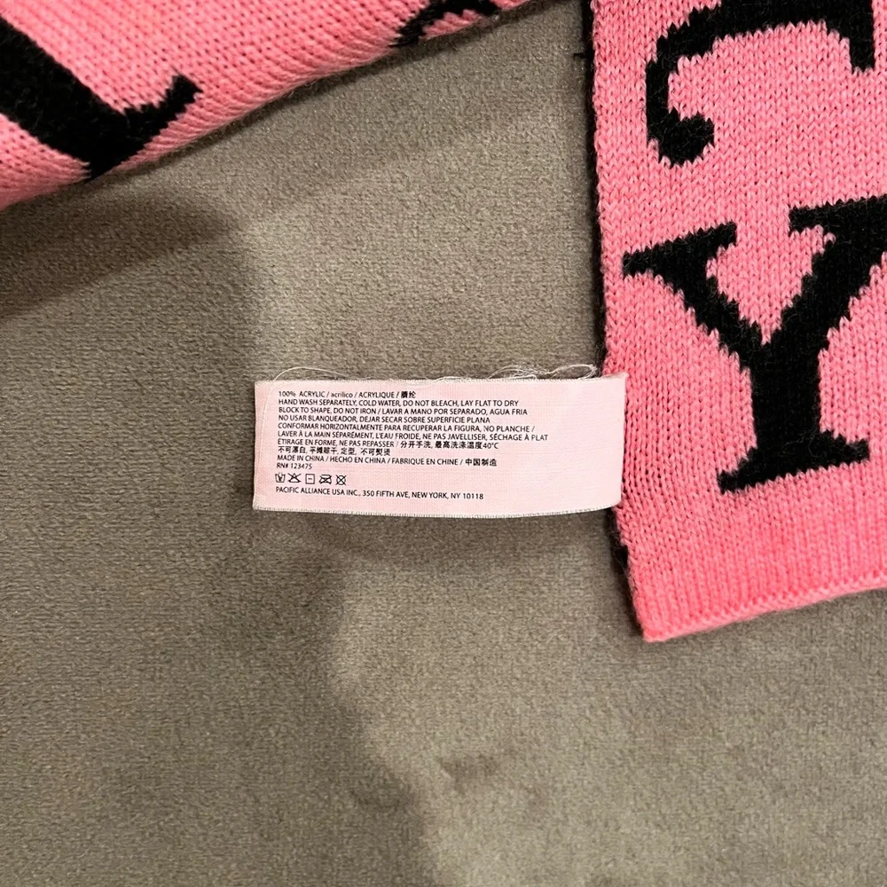 Juicy Couture Pink Black Logo Scarf 9 1/2 X 64